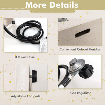 42インチ 50,000 BTU 長方形 テラゾ ファイヤーピットテーブル PVCカバー付き ホワイト